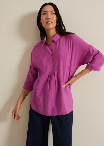 Phase Eight Cynthia Pleat Zip Front Shirts Pink Canada | XUGWYA-769